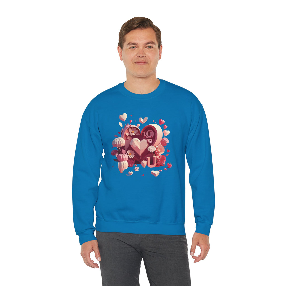 Unisex Floral Big Heart Sweatshirt, Love Floral Sweatshirt, Floral Heart Sweatshirt, 50/50 Cotton-Poly Valentine's Day Sweatshirt 09