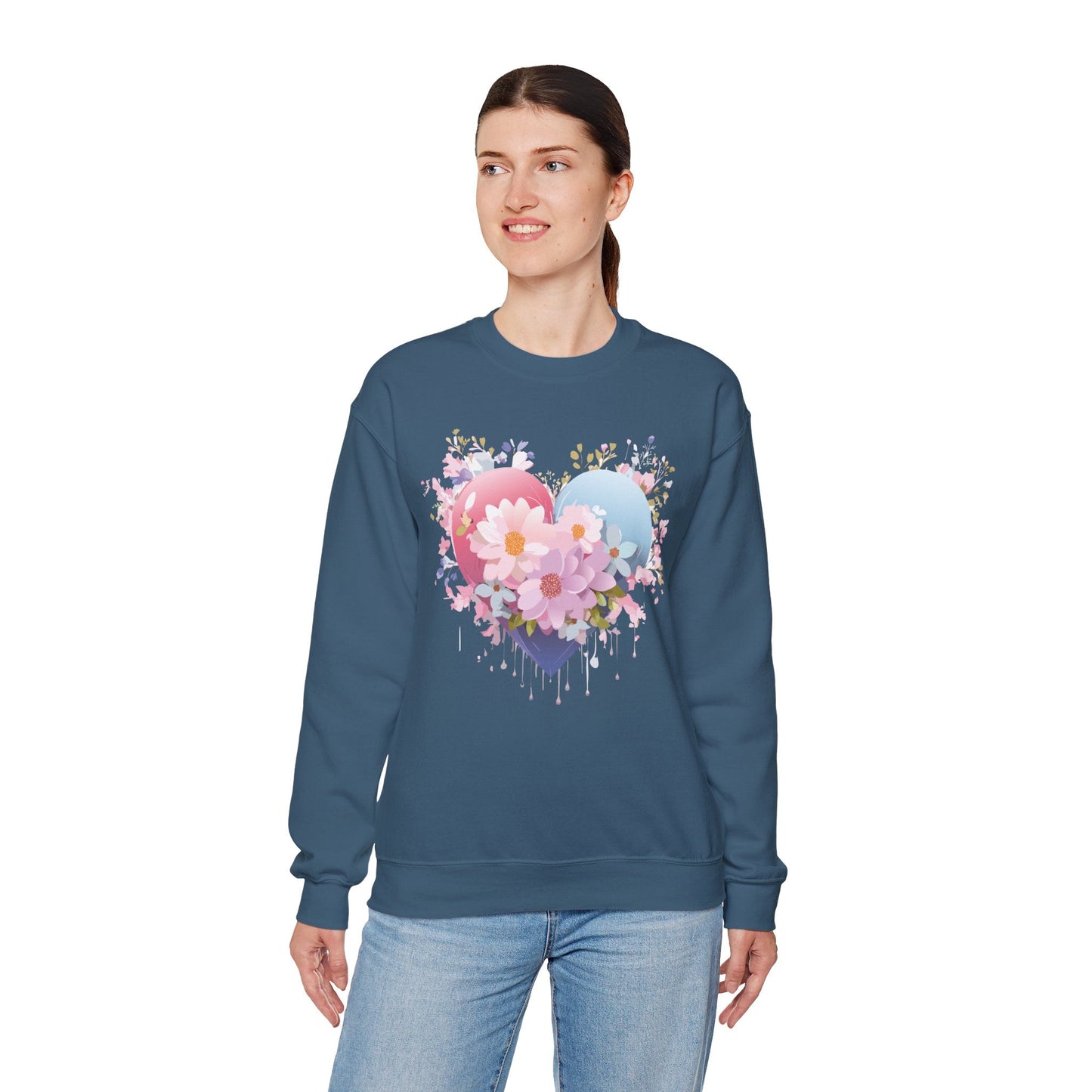 Floral Heart Unisex Crewneck Sweatshirt Gildan 18000 Heavy Blend 50 Cotton 50 Polyester