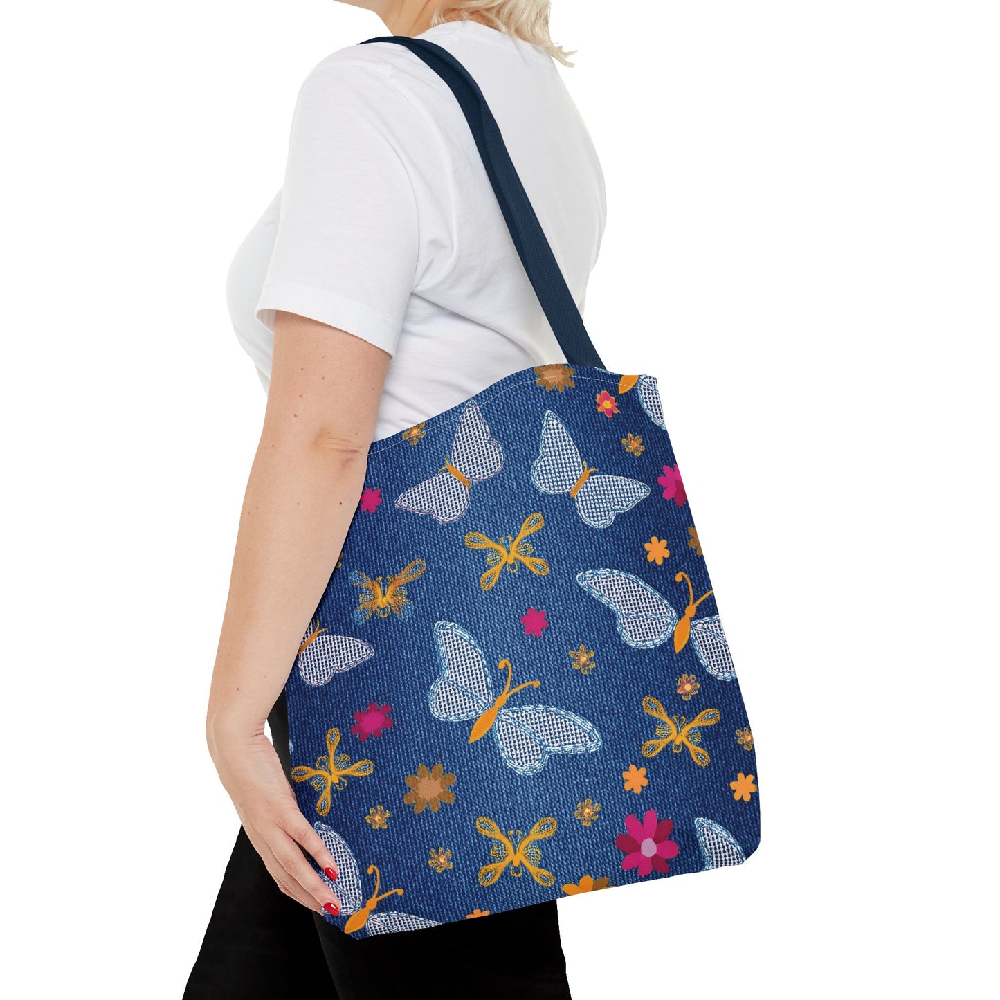 Denim Fabric Imitation Print Unisex Canvas Bag Poly Spun 3 Sizes Tote Bag 170