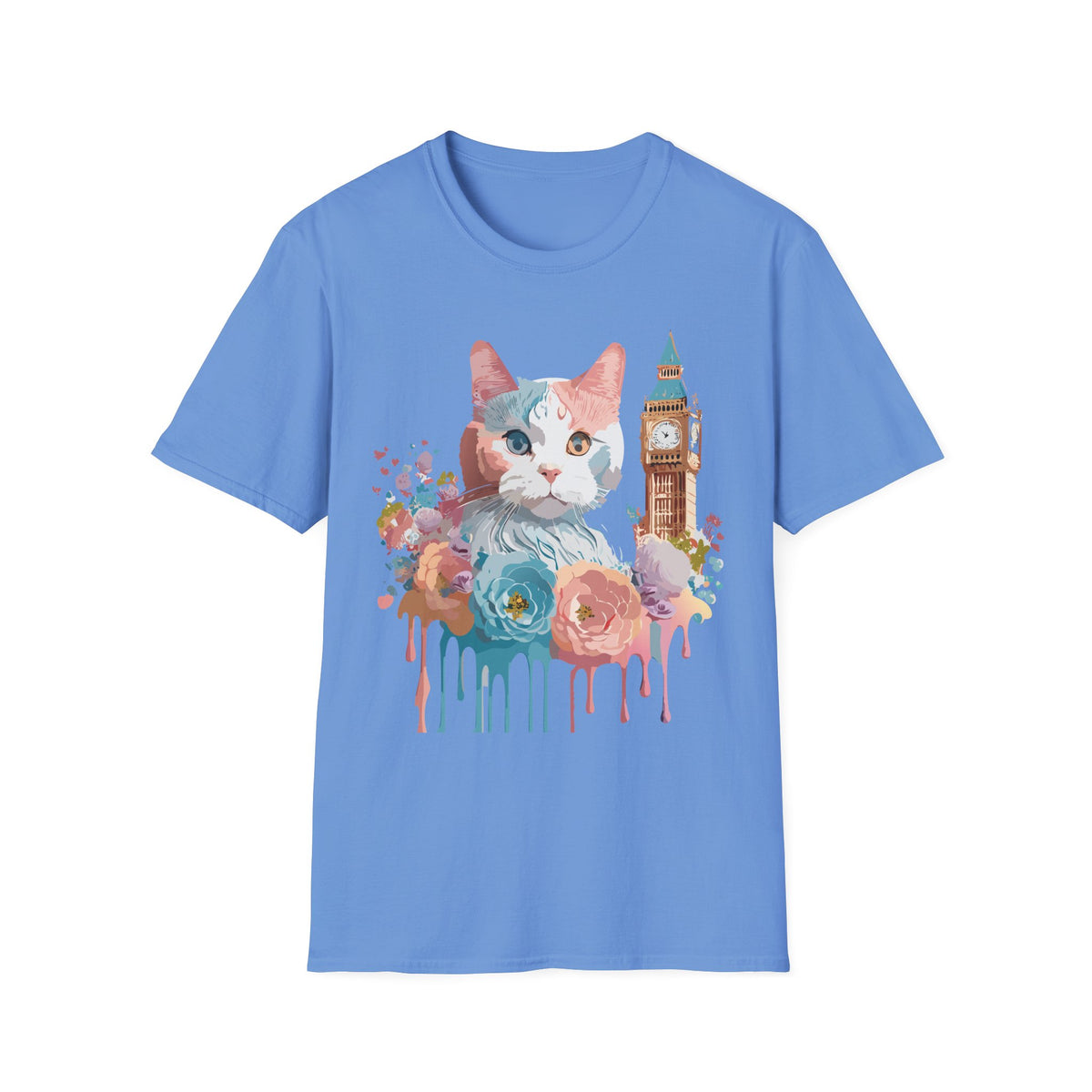 Watercolor Cat with Big Ben T-Shirt | London cat illustration, floral accents