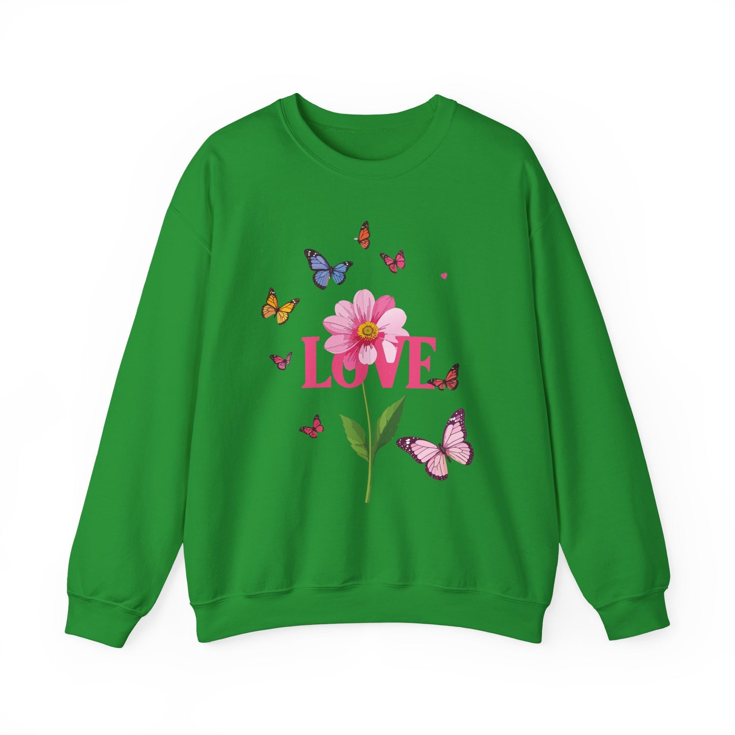 Unisex Floral Love Sweatshirt, Love Floral Sweatshirt, Floral Butterfly Sweatshirt, 50/50 Cotton-Poly Valentine's Day Sweatshirt 01