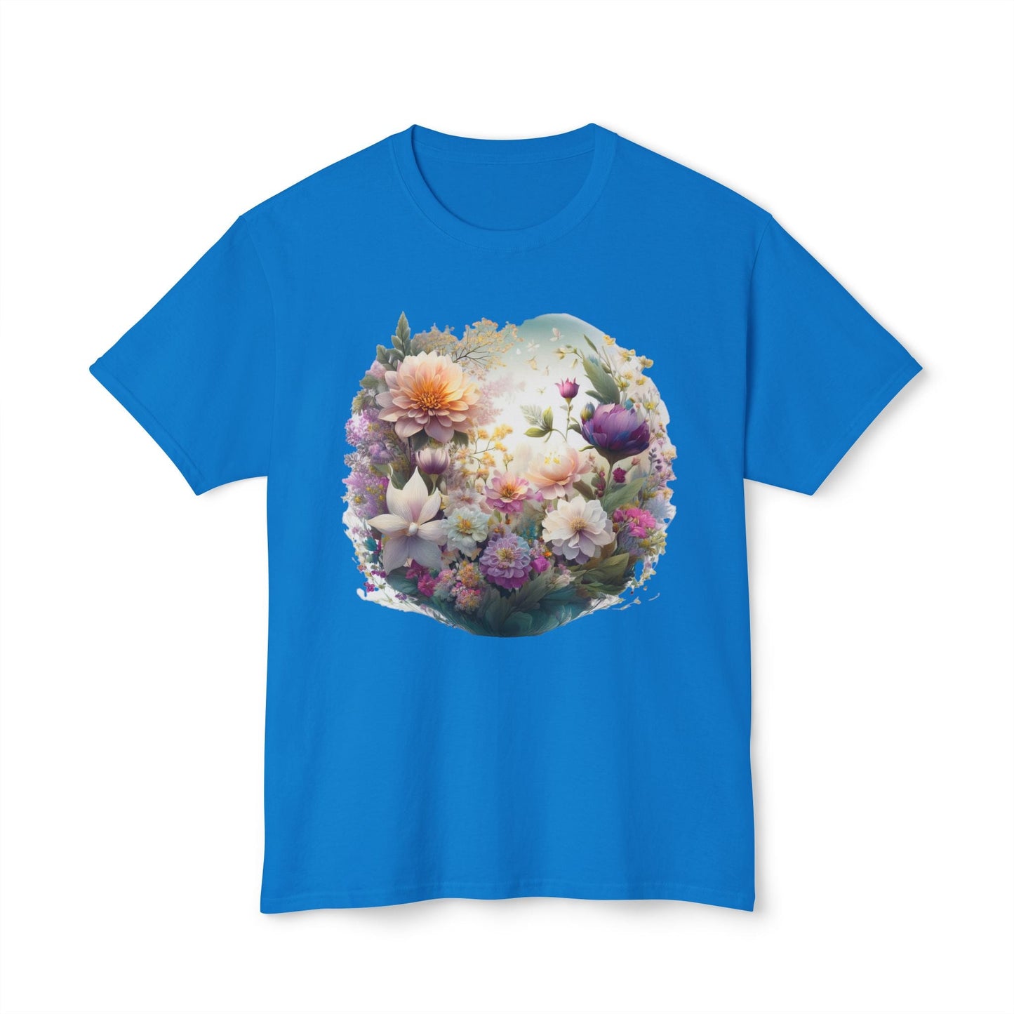 Unisex Floral Art T Shirt With Vintage Flower Print On 100 Percent HD Cotton Tee Made In USA