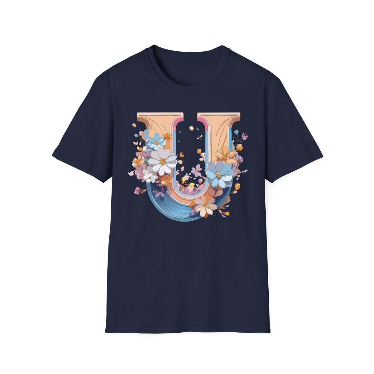 Floral Letter U T-Shirt | Monogram Initial Tee, Botanical Alphabet Shirt