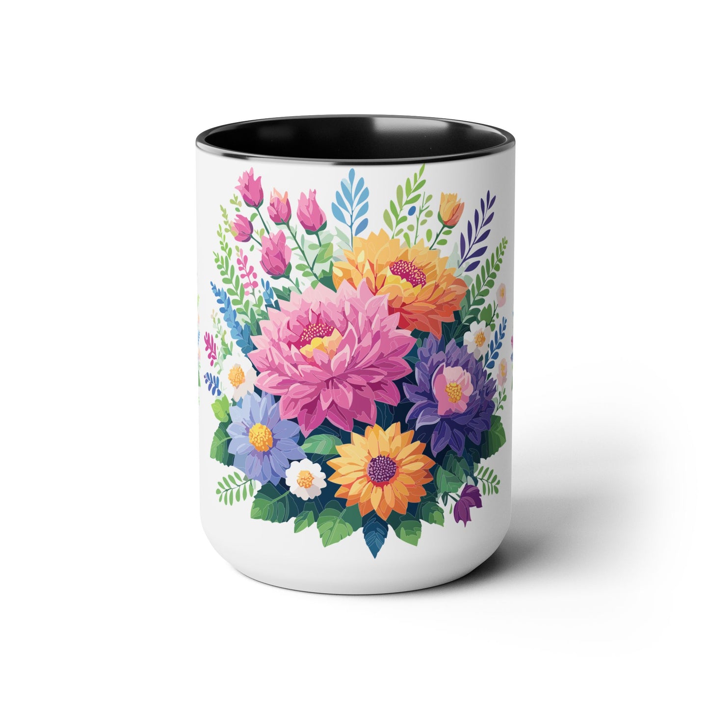 Two-Tone Coffee Mugs with flowers