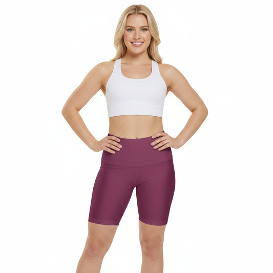 Vintage Berry Women's Workout Shorts — Solid High-Waist Biker Shorts for Exercise & Everyday Wear