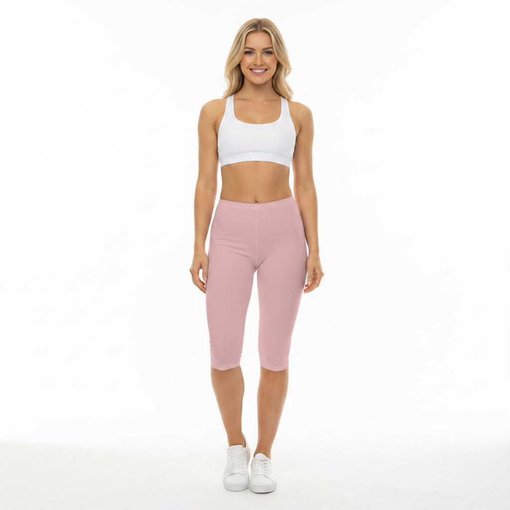 Tea Rose Color Women's Brushed Suede Poly Span Casual Capri Leggings XS-2XL
