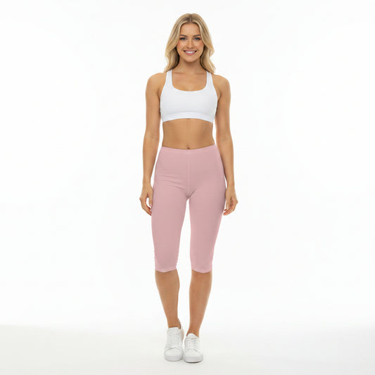 Tea Rose Color Women's Brushed Suede Poly Span Casual Capri Leggings XS-2XL