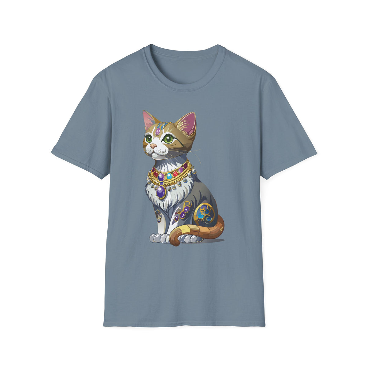 Regal Jewel-Studded Cat T-Shirt | Colorful Crowned Cat Illustration