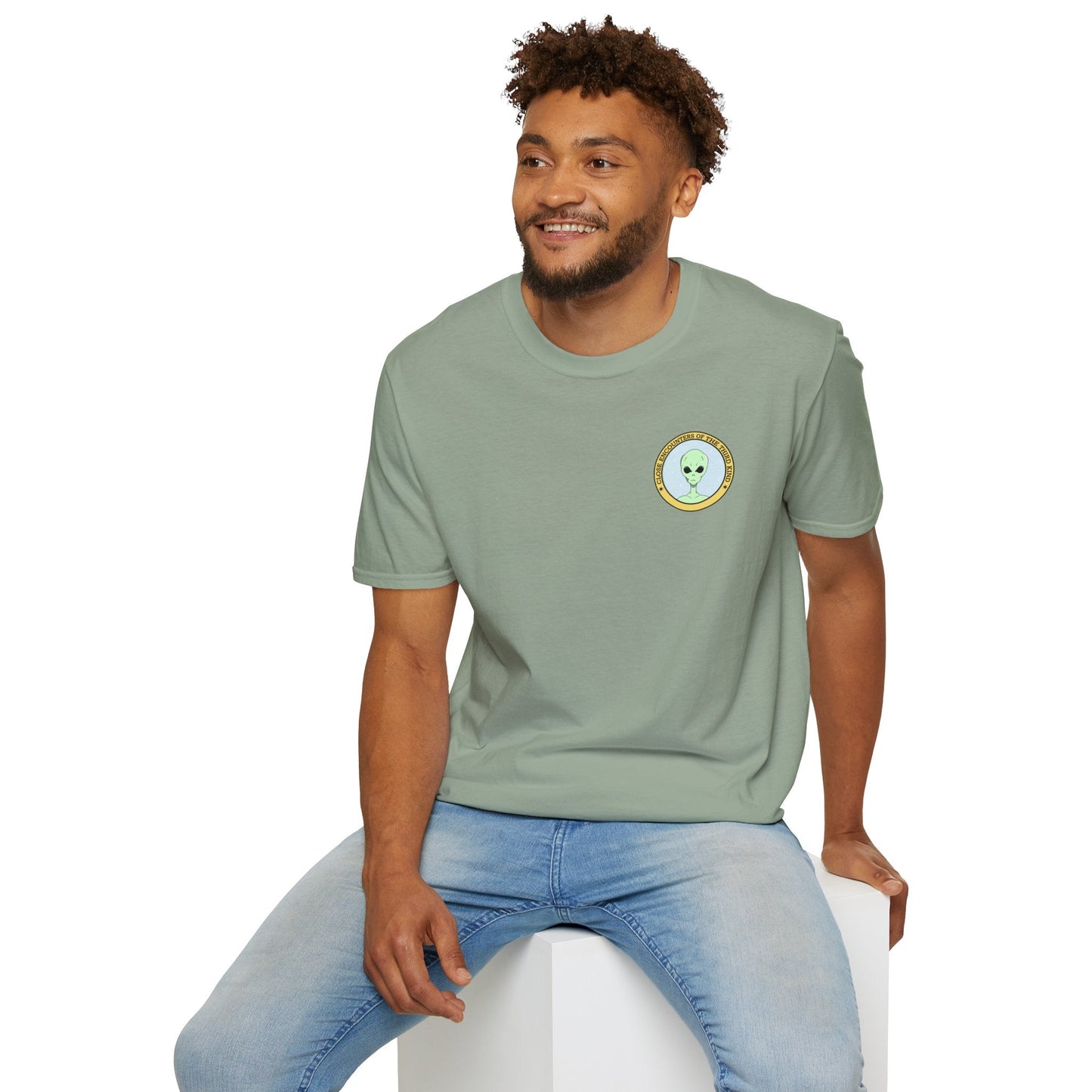 Alien Badge TShirt  Small Chest Logo I Believe Retro Space Tee
