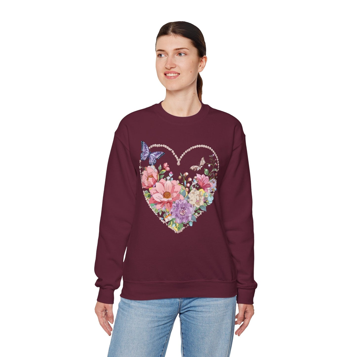 Floral Heart Sweatshirt Unisex Floral Love Crewneck Heavy Blend Gift For Valentine Day Cold Weather
