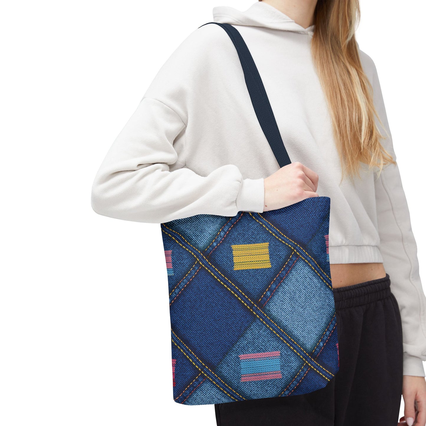 Denim Fabric Imitation Print Unisex Canvas Bag Poly Spun 3 Sizes Tote Bag 146