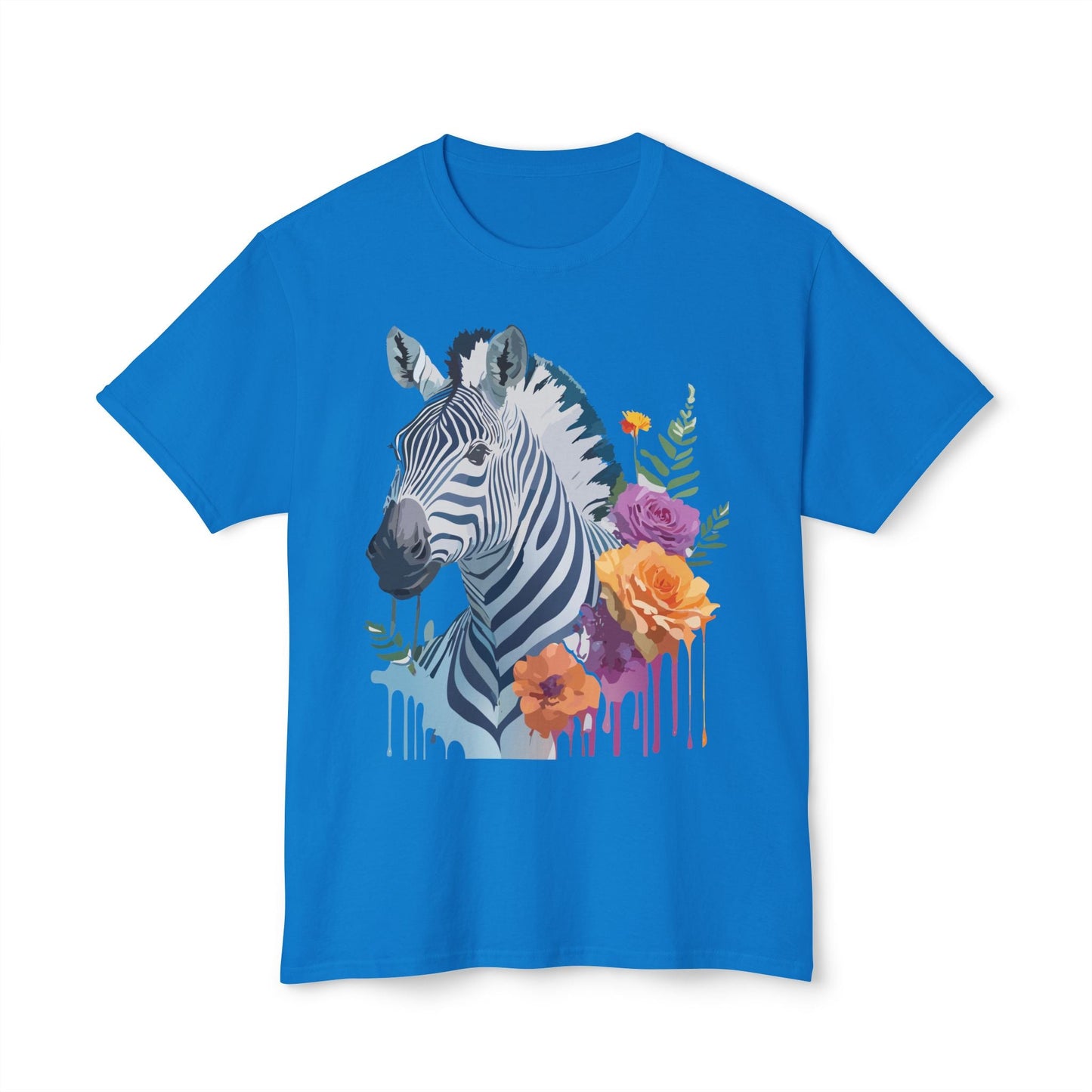Unisex Zebra T Shirt With Floral Art Print Premium HD Cotton Jersey Tee Made In USA