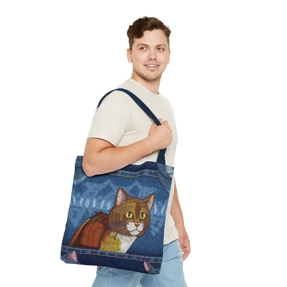 Denim Fabric Imitation Print Unisex Canvas Bag Poly Spun 3 Sizes Tote Bag 190-5