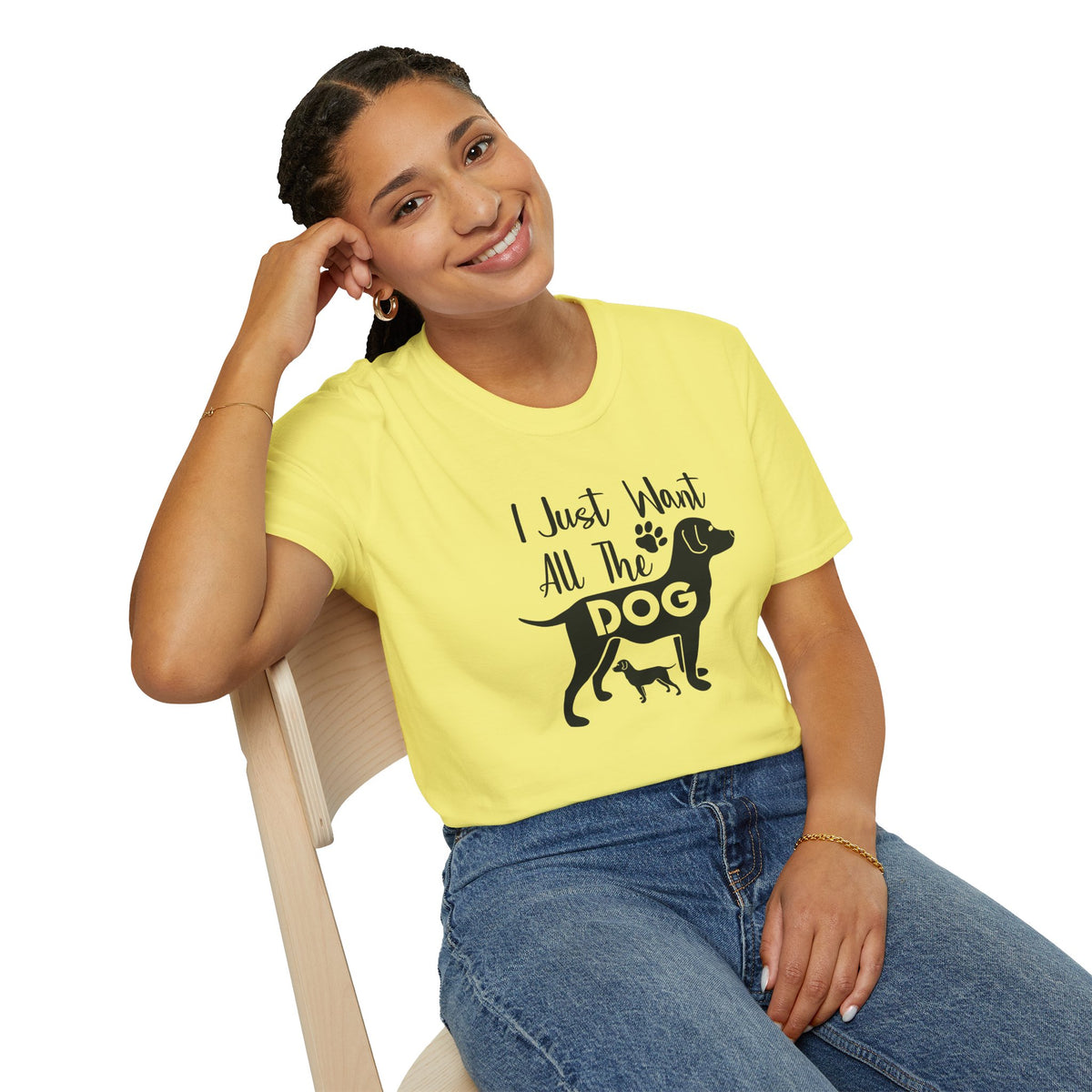 I Just Want All The Dogs T-Shirt Cute Dog Lover Graphic Tee Unisex Cotton T-Shirt Gildan Softstyle 64000 Tee