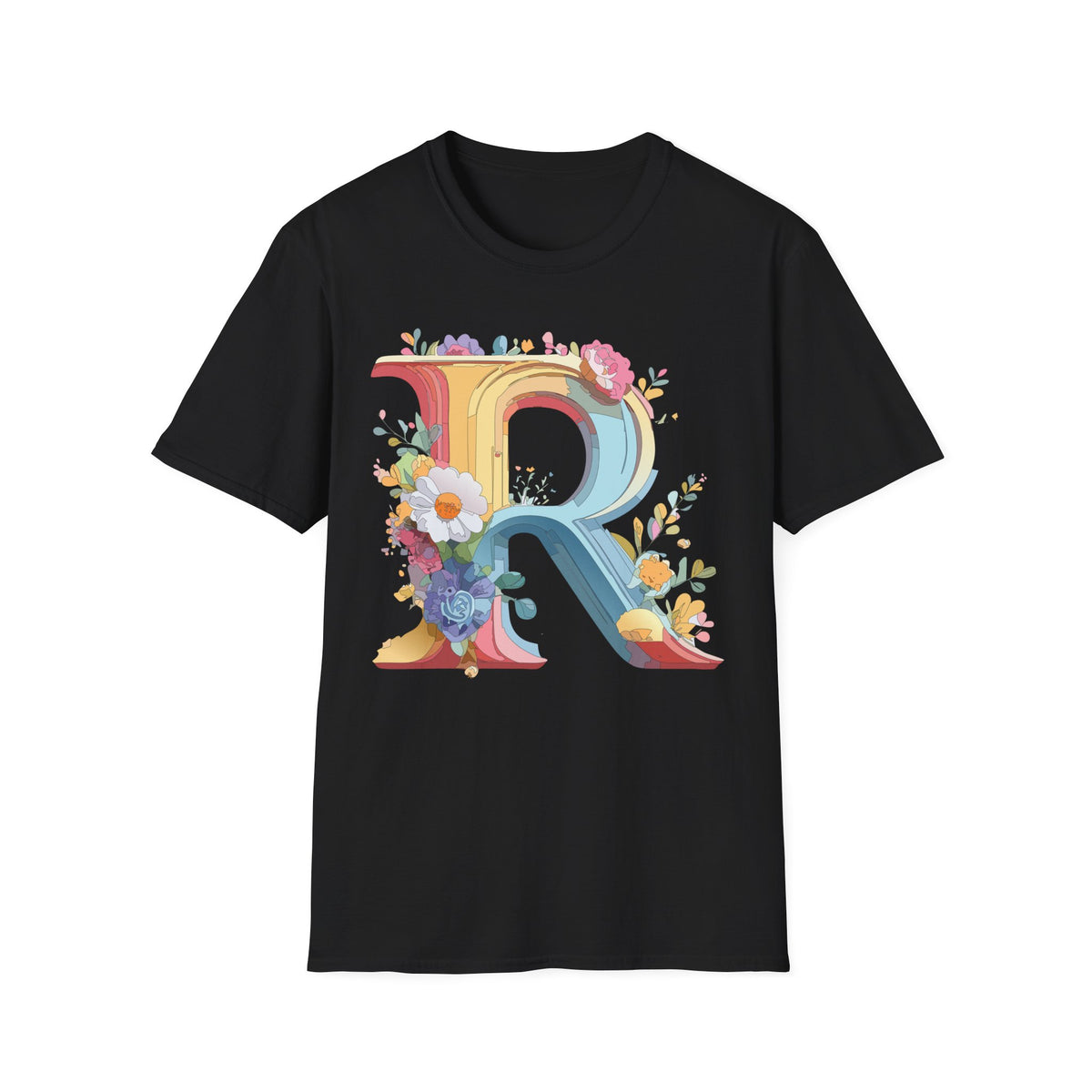 Floral Letter R T-Shirt | Decorative Monogram Initial R Tee
