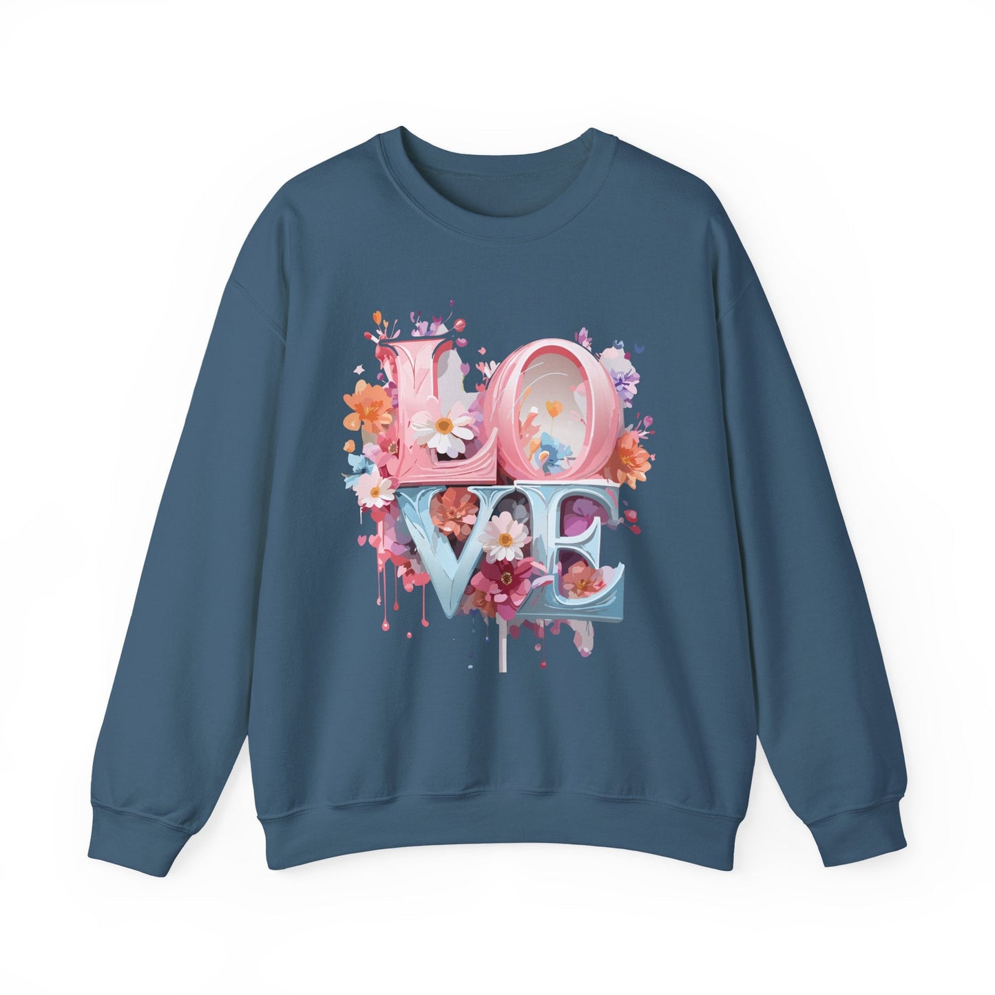 Floral Love Sweatshirt Unisex Love Flower Valentines Day Crewneck Gildan 18000 50 50 Cotton Polyester