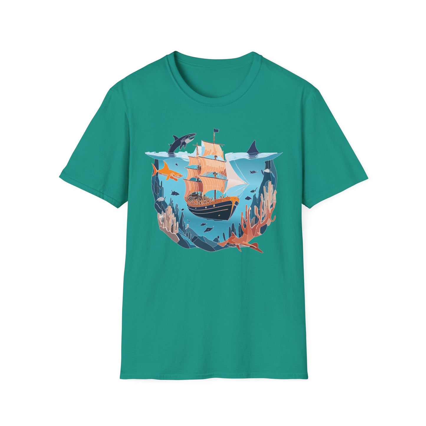 Ocean Tee Shirt Unisex Softstyle 64000 U Boat Design 100 Percent Ring Spun Cotton Tee