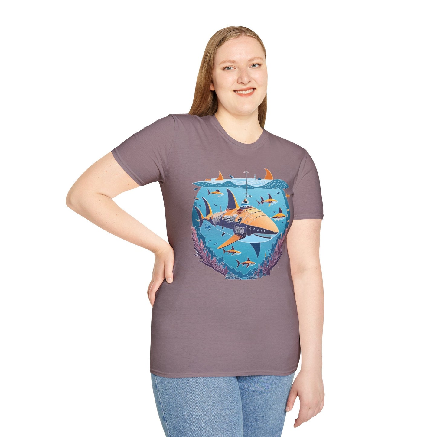 Ocean Tee Shirt Unisex Softstyle Cotton Tee 4.5 Oz Lightweight U Boat Theme Design