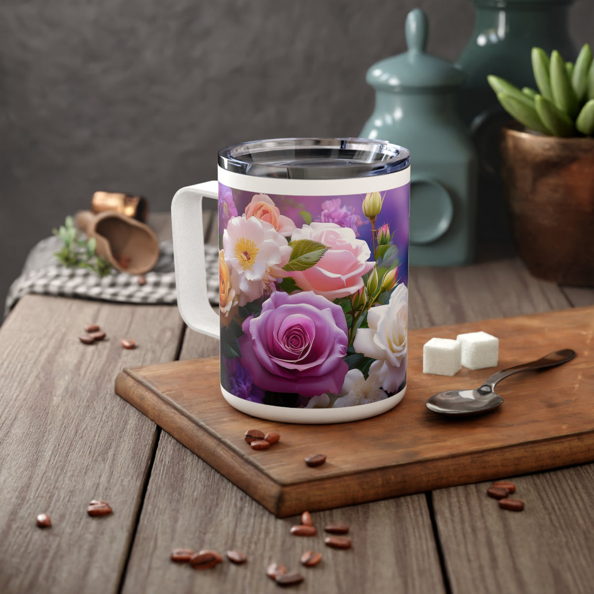 18 Art Design Insulated Coffee Mug Clear Lid 10oz Insulated Coffee Mug 10oz