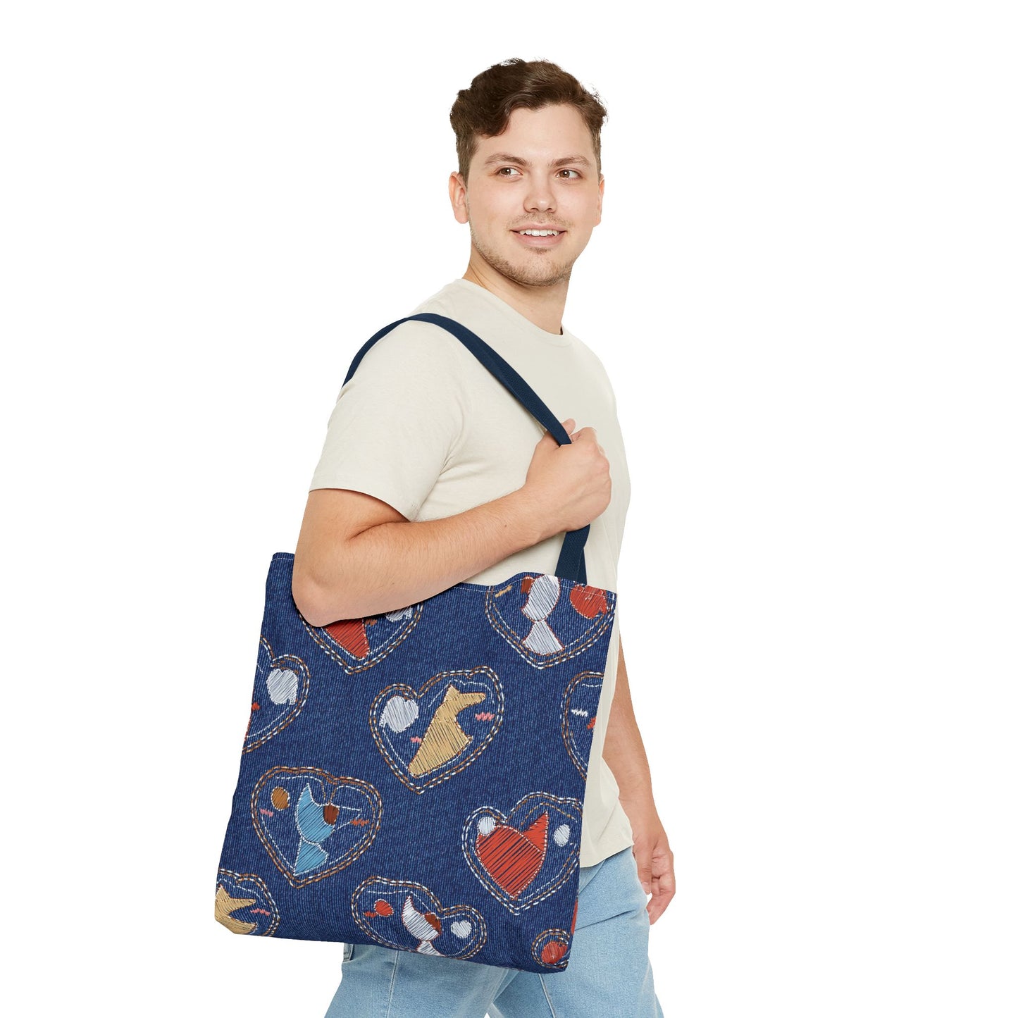 Love Day Graphic Design Denim Fabric Imitation Print Unisex Canvas Bag POLY 3 Sizes Tote Bag 201-12