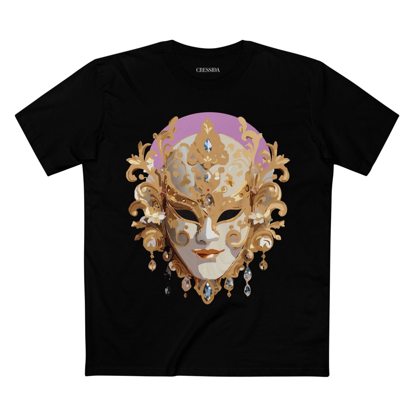 Carnival Mask Graphic T-Shirt Unisex 100 Cotton With Antique Gold Art Design Tee 10