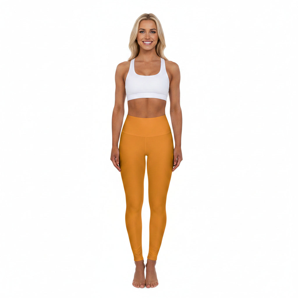 Amber Earth Color High-Waist Yoga Leggings Women's Seamless Poly-Span Stretchy Pants XS-2XL