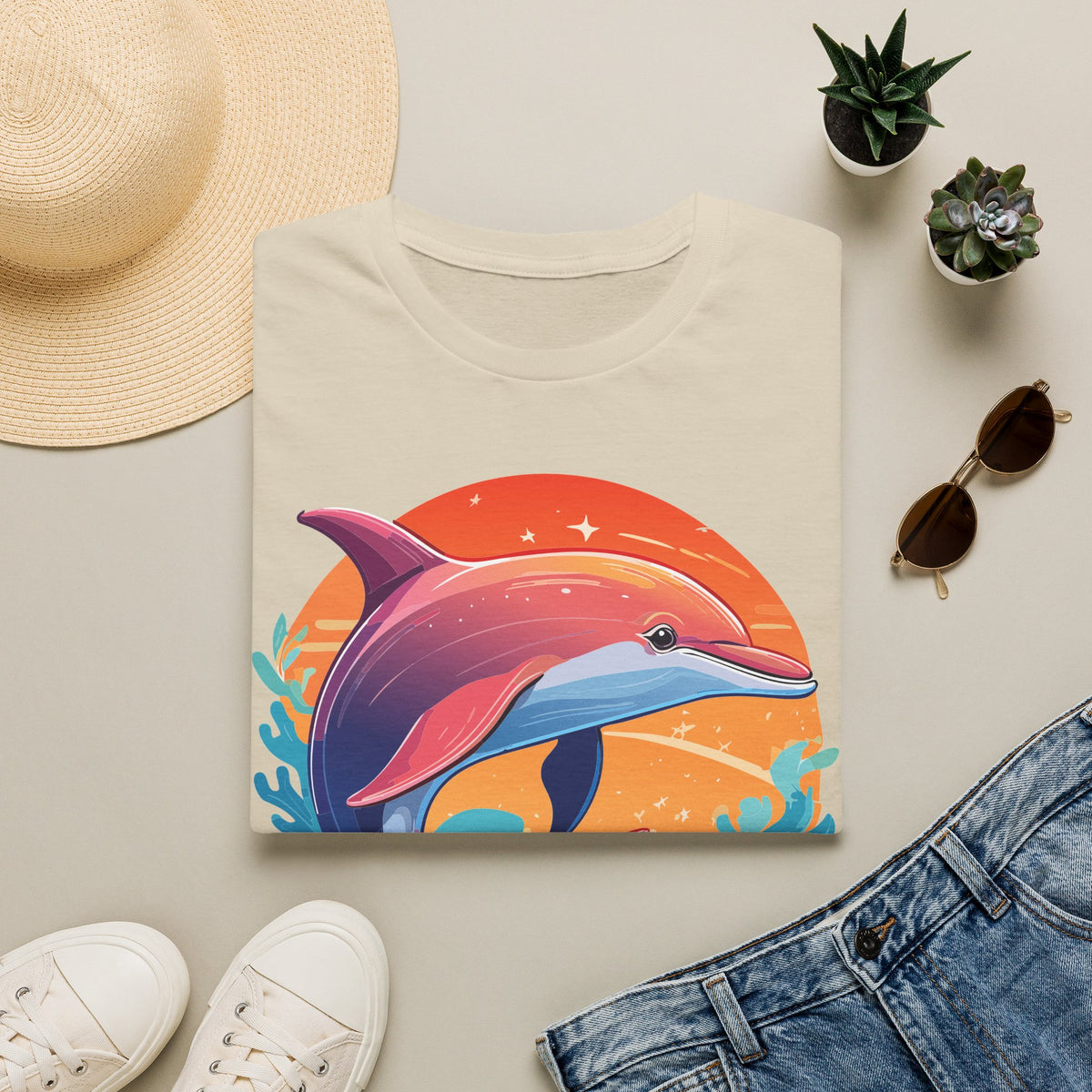 Sunset Dolphin Tee | Colorful Ocean Illustration Shirt