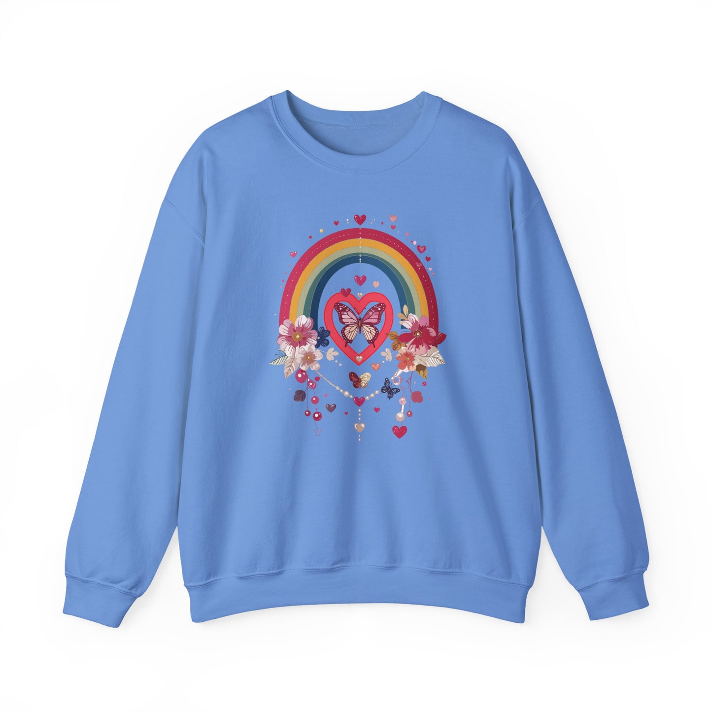 Rainbow Heart Sweatshirt, Floral Heart Sweatshirt, Floral Love Sweatshirt, Valentine's Day Sweatshirt, Rainbow Heart Floral Sweatshirt 113