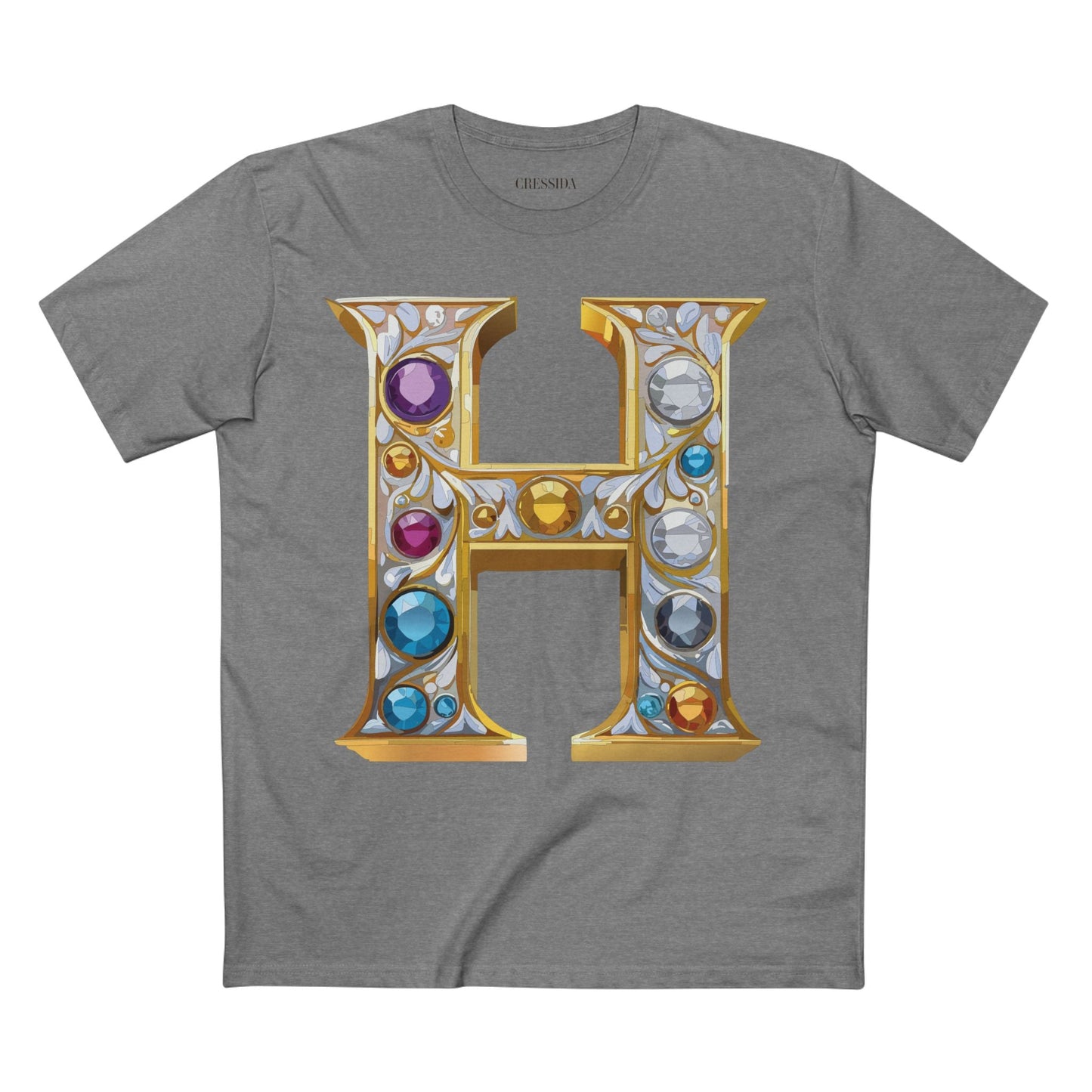 Letter H Graphic Design Tee Unisex 100 Cotton With Antique Gold Letters Artwork T-Shirt