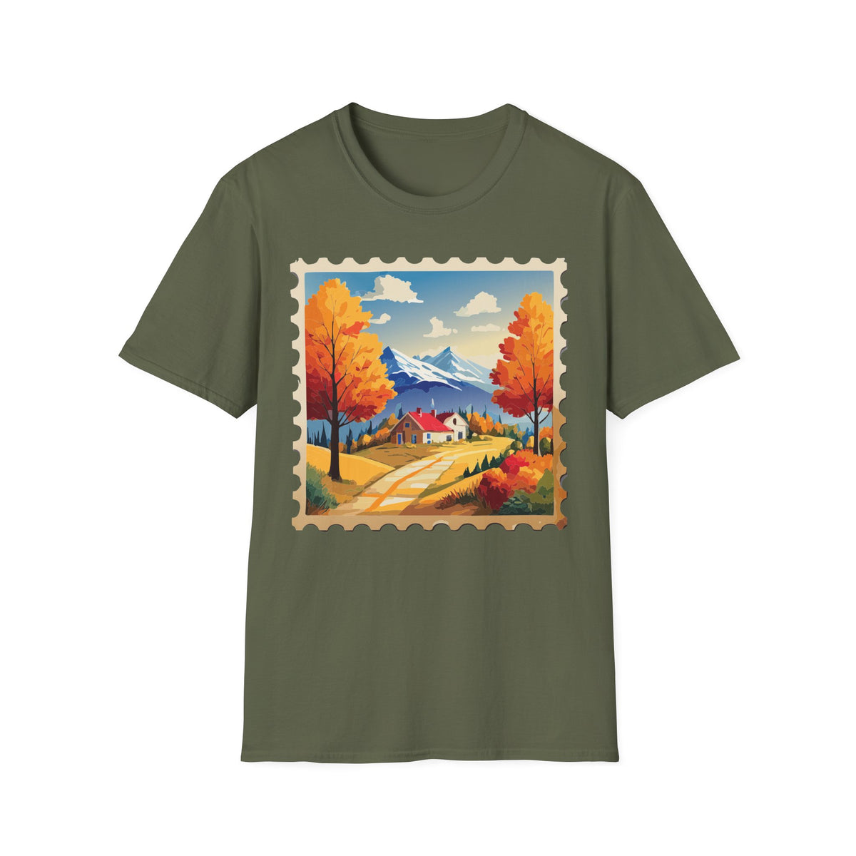 Autumn Mountain Landscape T-Shirt | Fall Trees Cabin Scenic Print