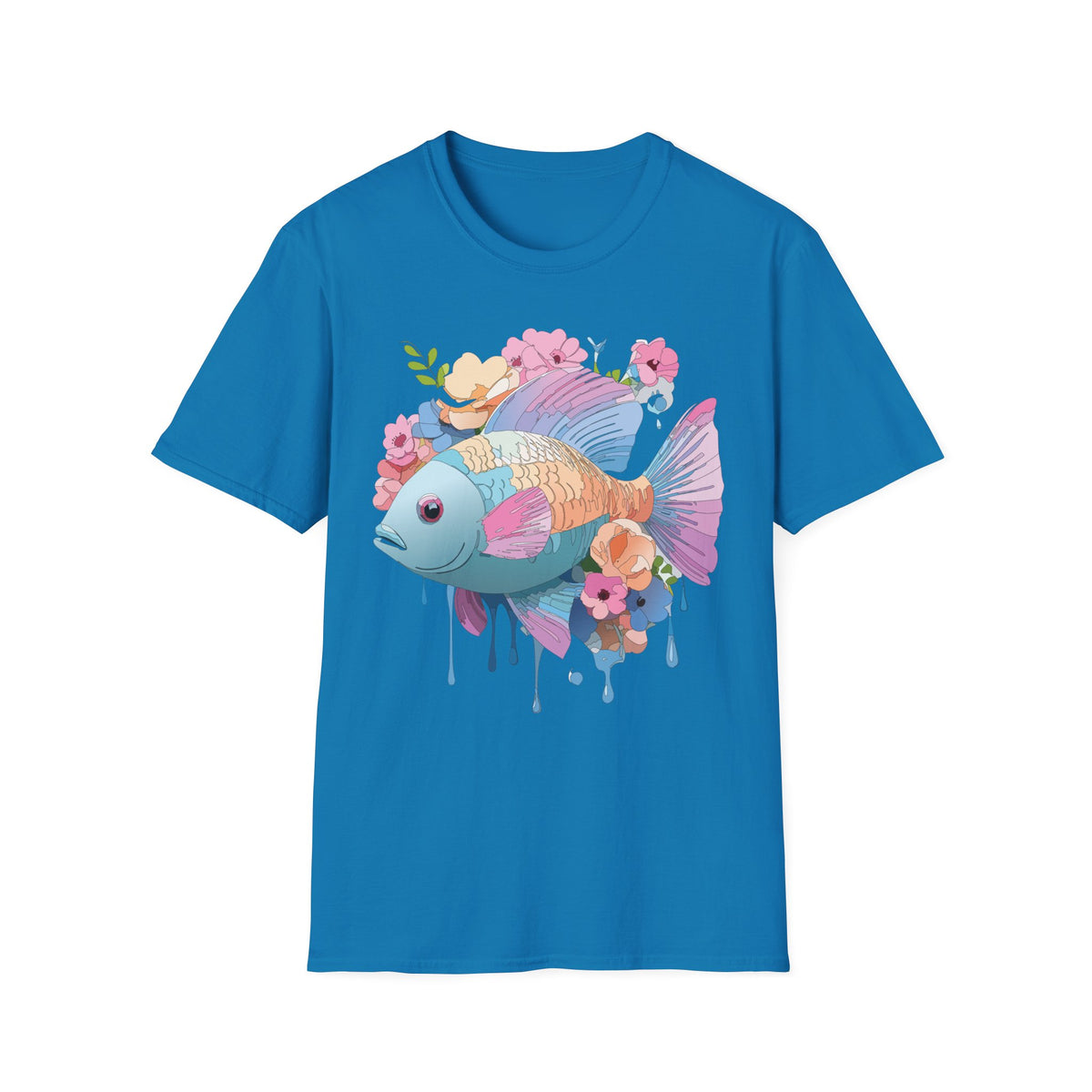 Colorful Koi Fish Floral Illustration T-Shirt | Pastel Watercolor Fish Tee