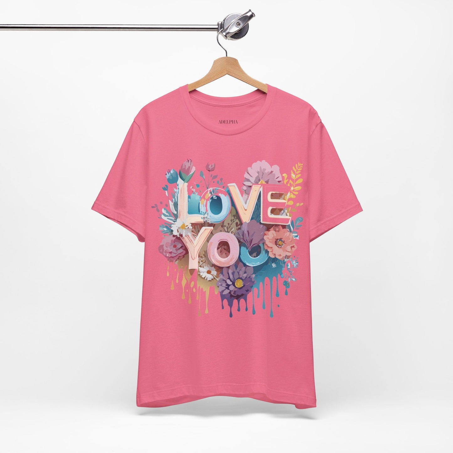 Valentine Day Graphic Unisex 100 Cotton Vintage Artwork with Love and Flower Design Tee 37