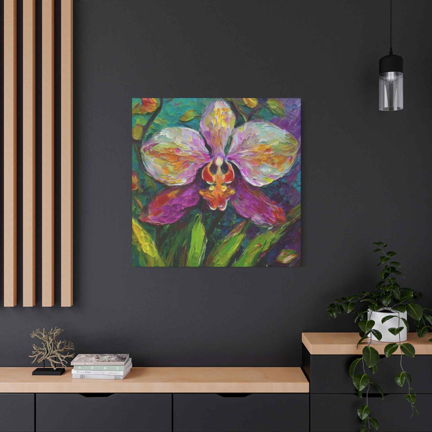 Purple Orchid Print Canvas, Floral Oil Paint Print 20x20, 24x24, 30x30, 32x32, 36x36 Art Design Pine-Wood Inner Frame MC-129