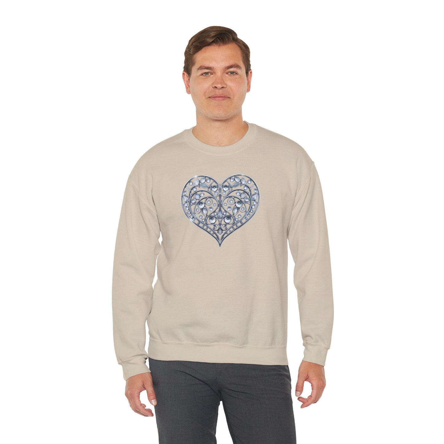Big Crystal Heart Sweatshirt Unisex Fifty Fifty Cotton Poly Crewneck Valentines Day Sweatshirt