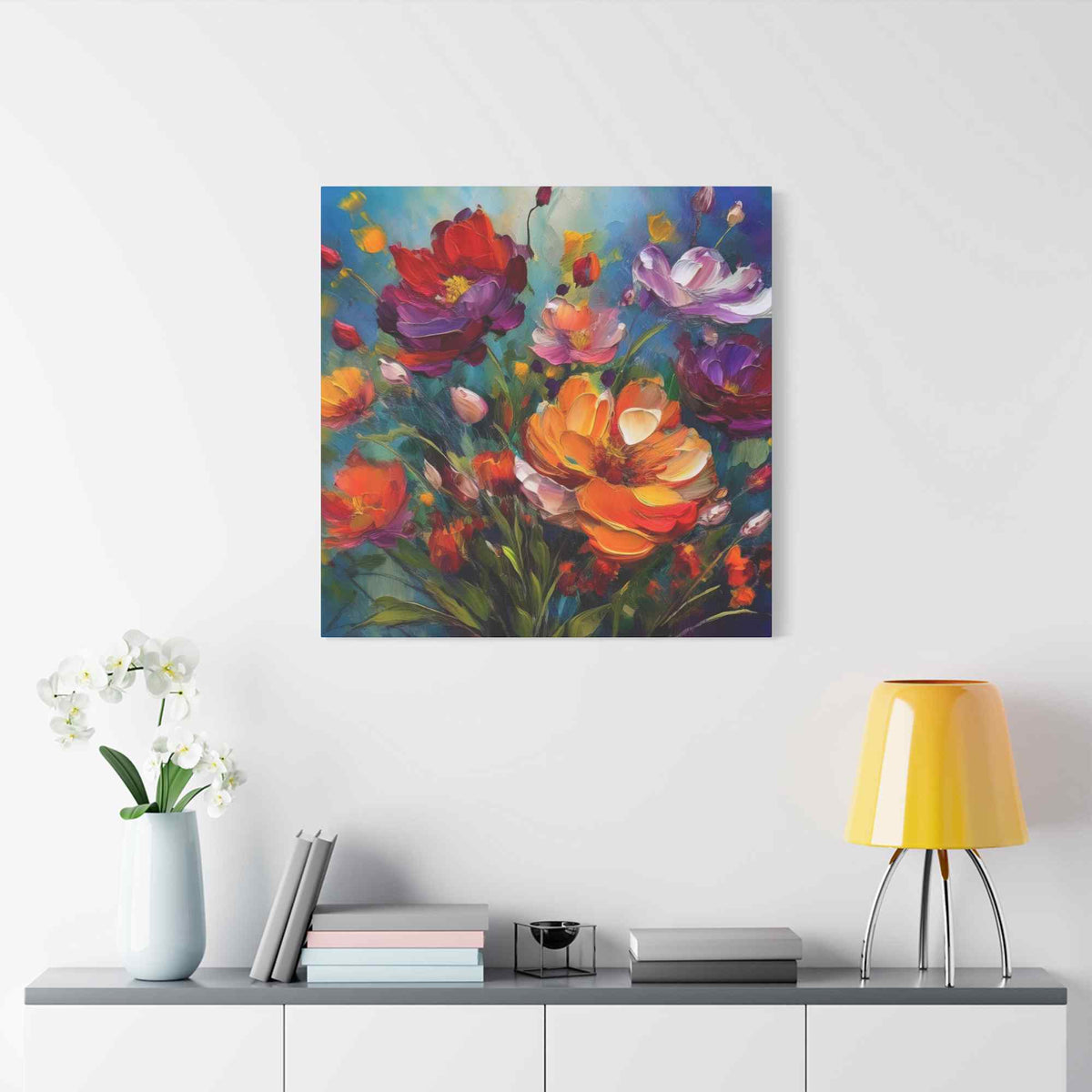 Flowers Print Canvas, Floral Oil Paint Print 20x20, 24x24, 30x30, 32x32, 36x36, Floral Art Design Print Non-Frame MC-14