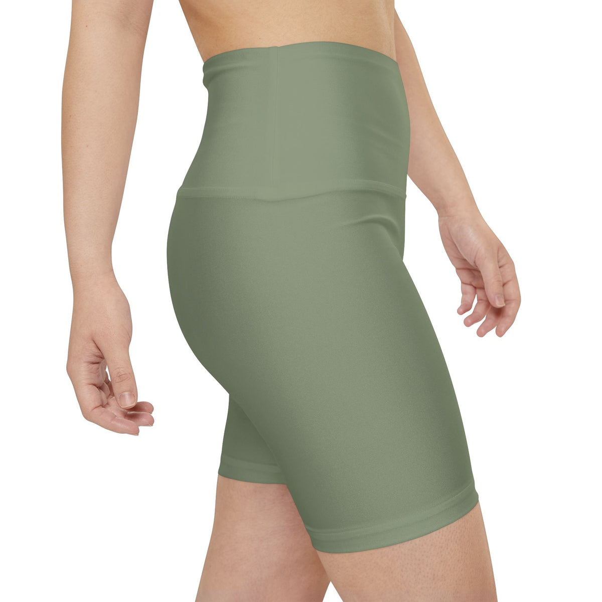 Dusty Sage Green Olive High-Waist Women's Workout Shorts — Seamless Biker Activewear