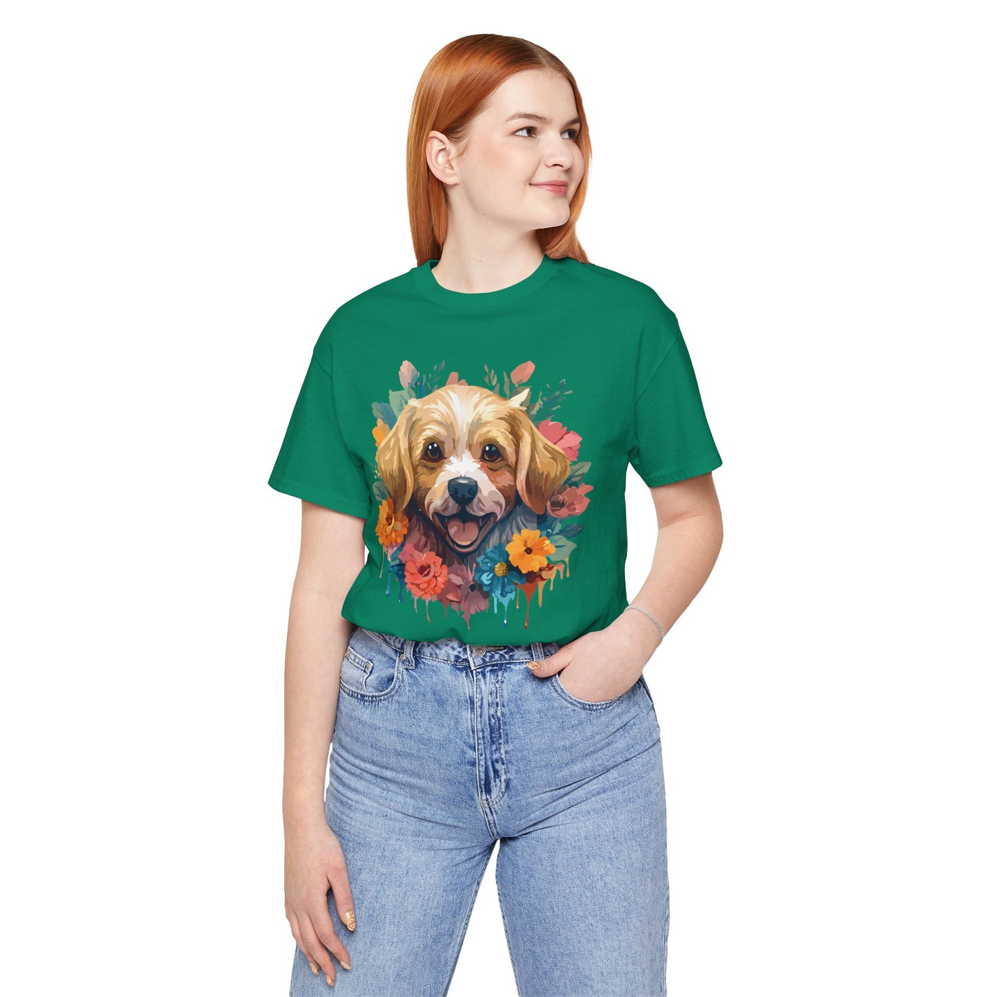 Floral Dog Tee, Animal Shirt, Dog Shirt, Floral Tee, Flower T-shirt, T-Shirt with Animal, Summer Top with Art Design