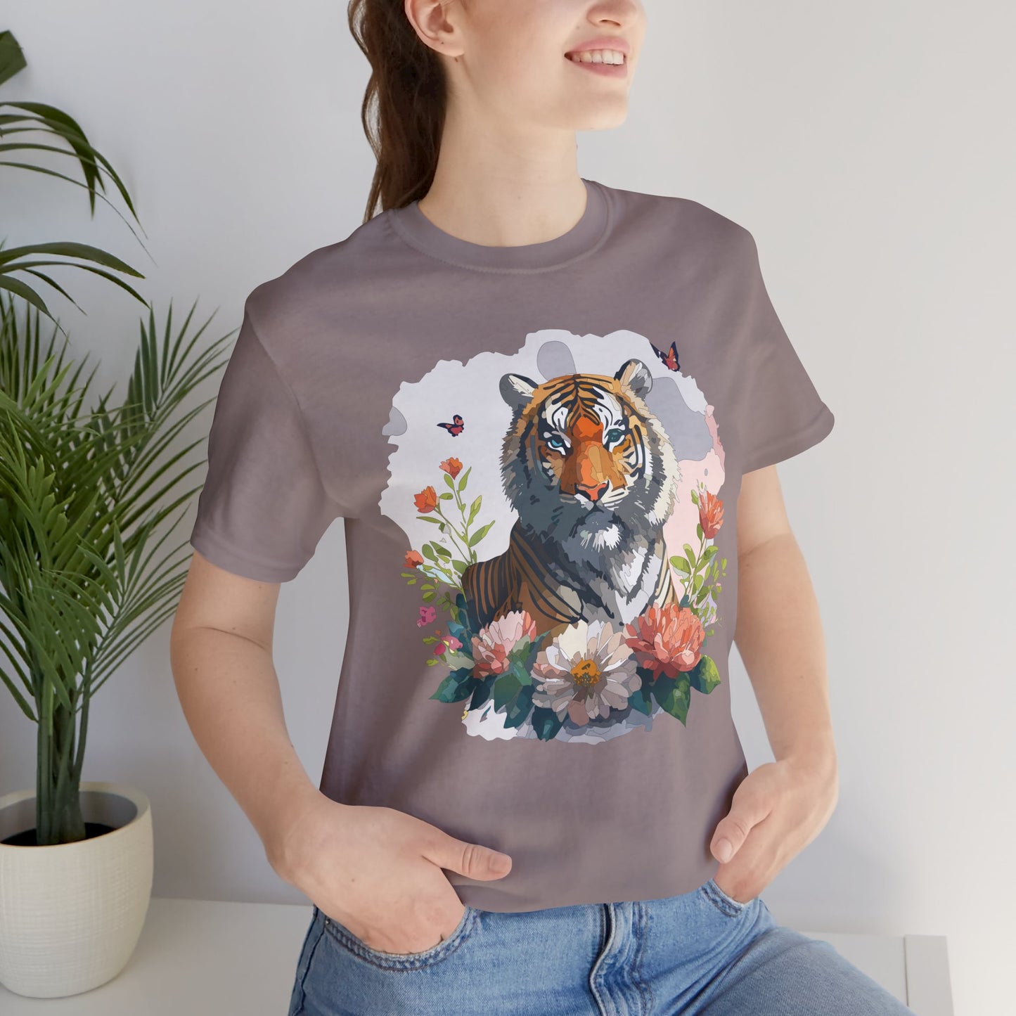 Floral Tiger Graphic Tee, Animal Shirt, Tiger Shirt, Flower Top, T-Shirt with Animal, Art Design