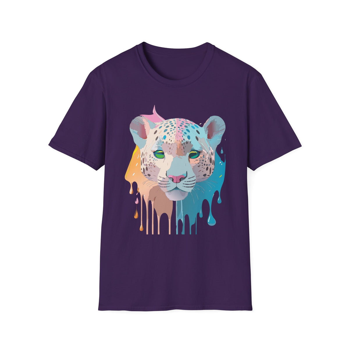 Colorful Leopard Portrait T-Shirt | Dripping Paint Cat Tee