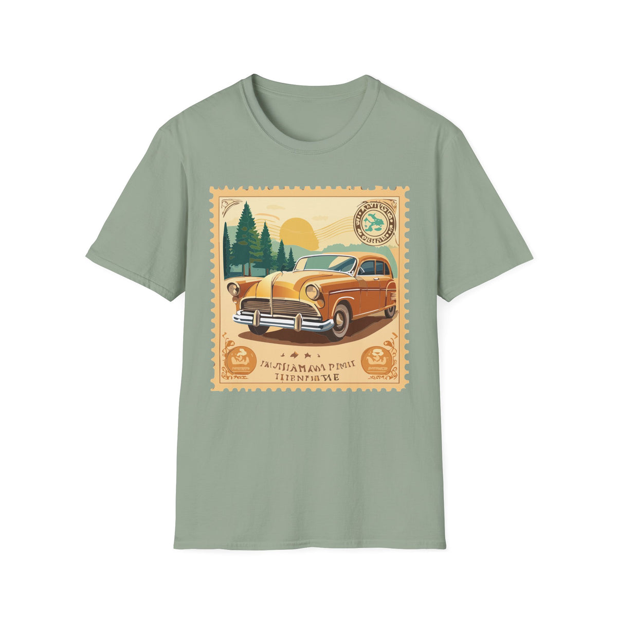 Vintage Classic Car Stamp T-Shirt | Retro Roadtrip Scenic Graphic Tee Unisex 100 Cotton Gildan T-Shirt