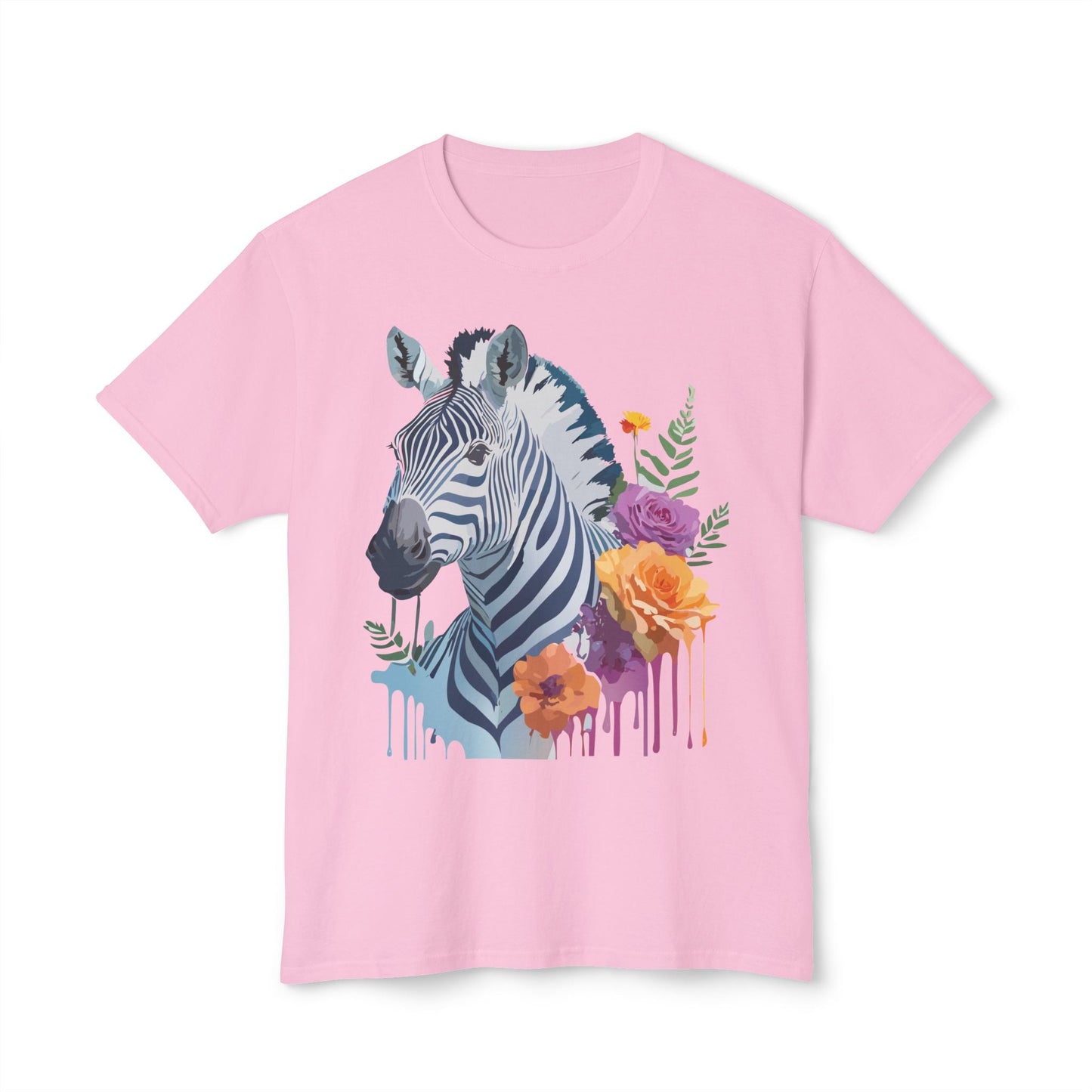 Unisex Zebra T Shirt With Floral Art Print Premium HD Cotton Jersey Tee Made In USA