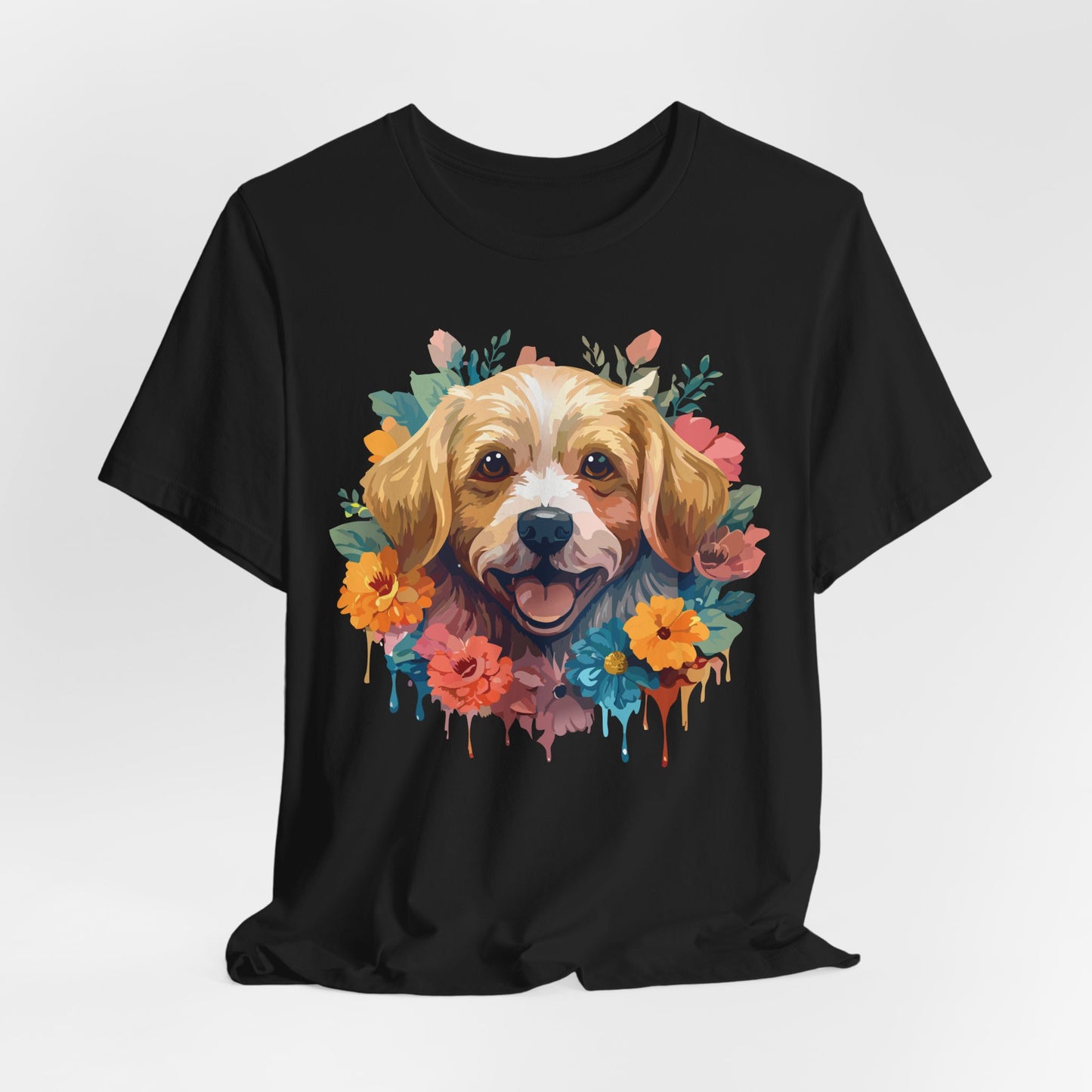 Floral Dog Tee, Animal Shirt, Dog Shirt, Floral Tee, Flower T-shirt, T-Shirt with Animal, Summer Top with Art Design