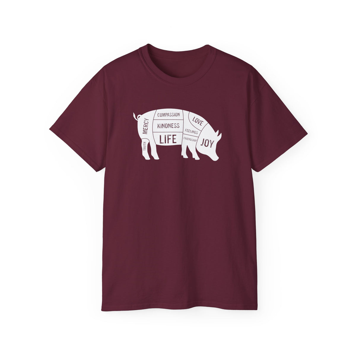 Pig Diagram Typography Tee | Love, Joy, Kindness, Life