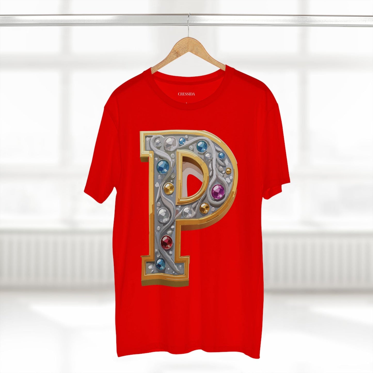 Letter P Graphic Design Tee Unisex 100 Cotton With Antique Gold Letters Artwork T-Shirt