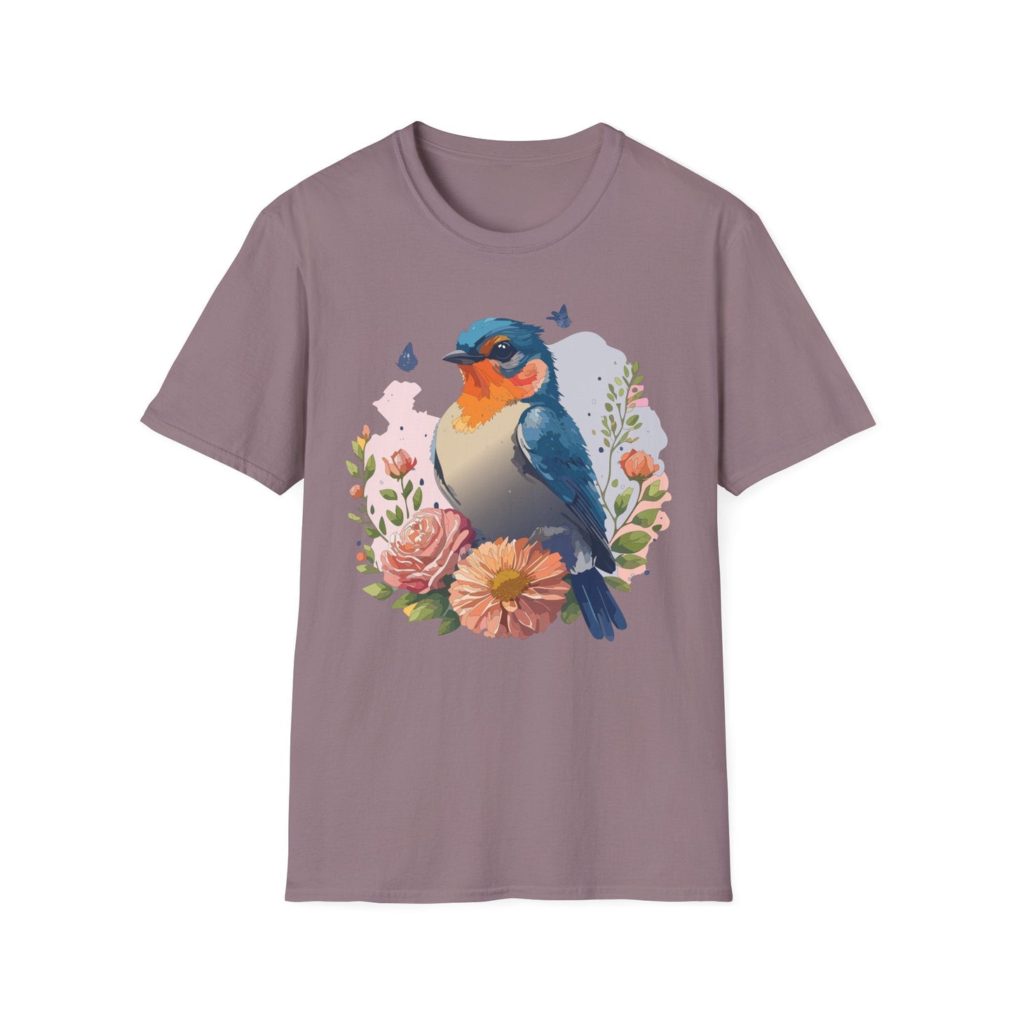 Bird T Shirt Floral Design Unisex Gildan Softstyle 64000 Ring Spun Cotton Tee Breathable Wear