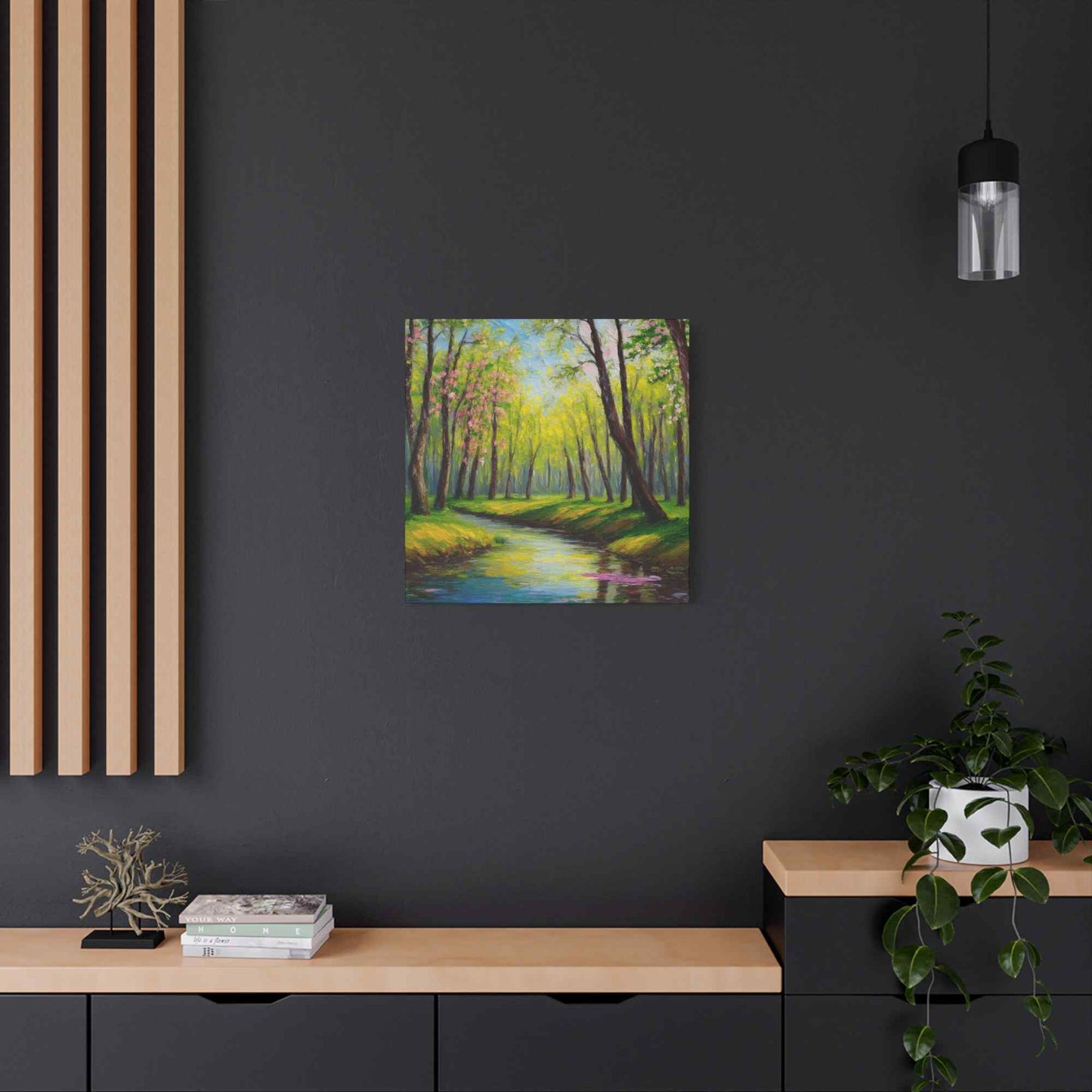 Spring Forest Print Canvas, Oil Paint Print 20x20, 24x24, 30x30, 32x32, 36x36 Art Design Print Pine-Wood Inner Frame MC-98