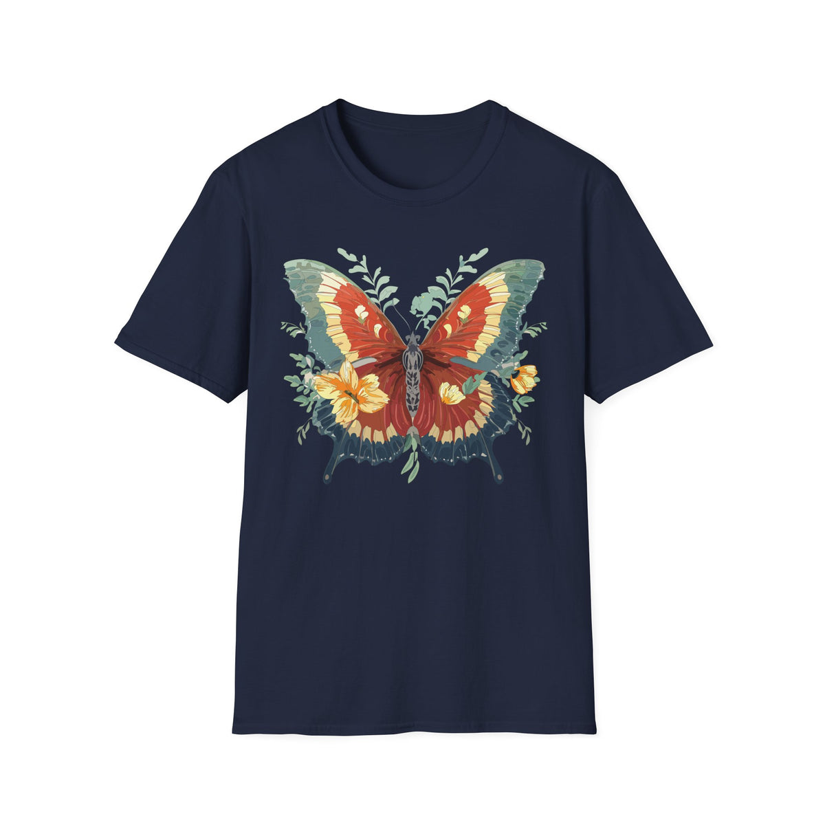 Red and Green Butterfly T-Shirt | Floral Wings Graphic Tee Unisex 100 Cotton Gildan T-Shirt