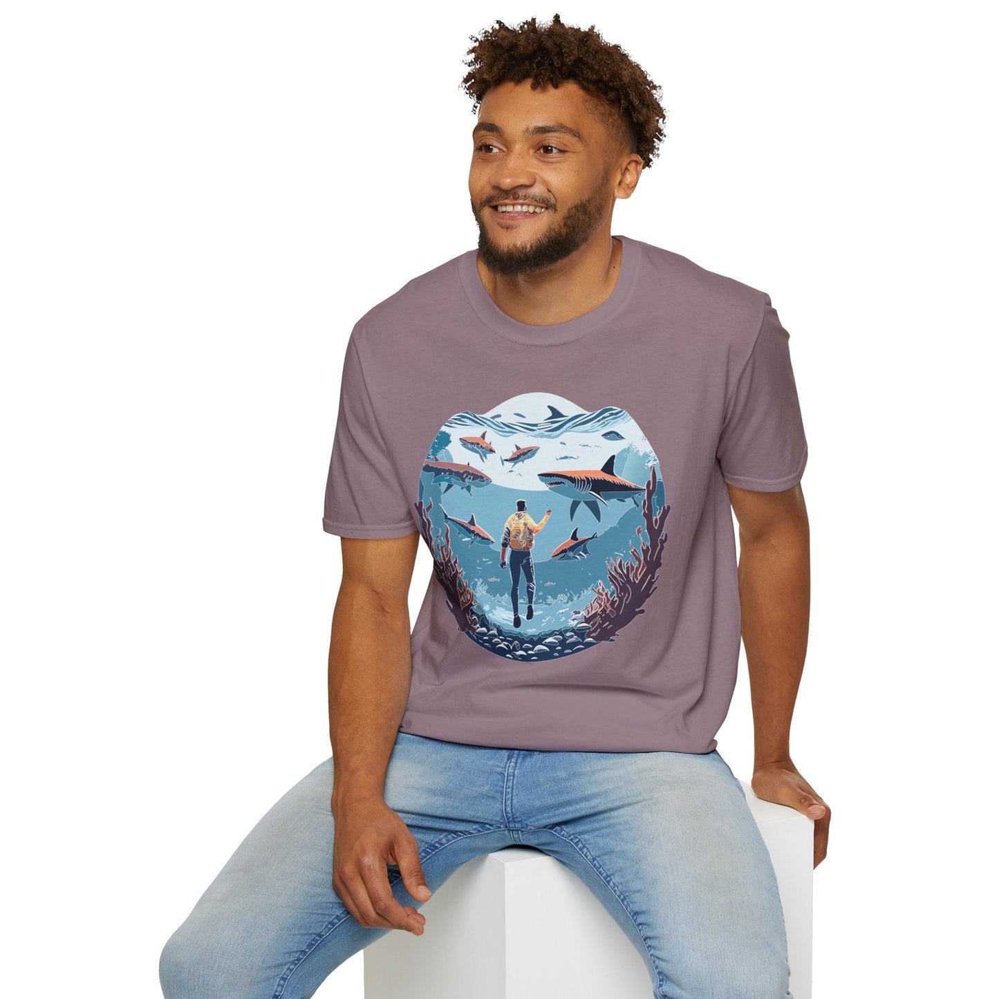 Ocean Theme Unisex Softstyle T Shirt 64000 Cotton Tee With Ocean Art Design Breathable