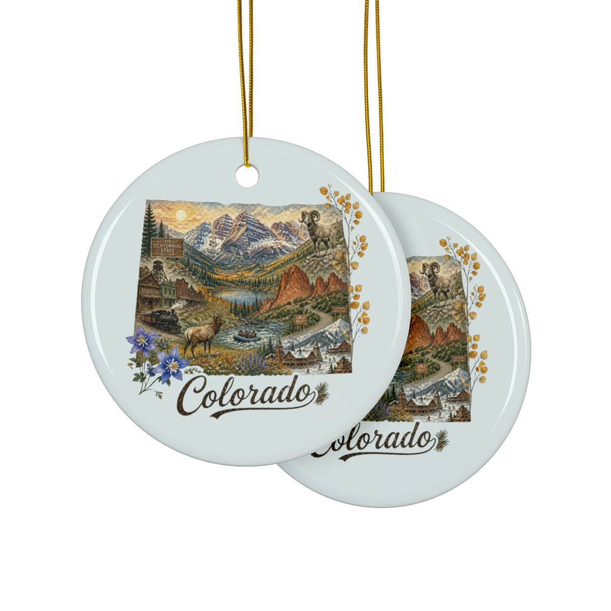 Colorado Scenic Landscape Ornament | Ceramic Round Ornament - 2.99" Includes Gold String
