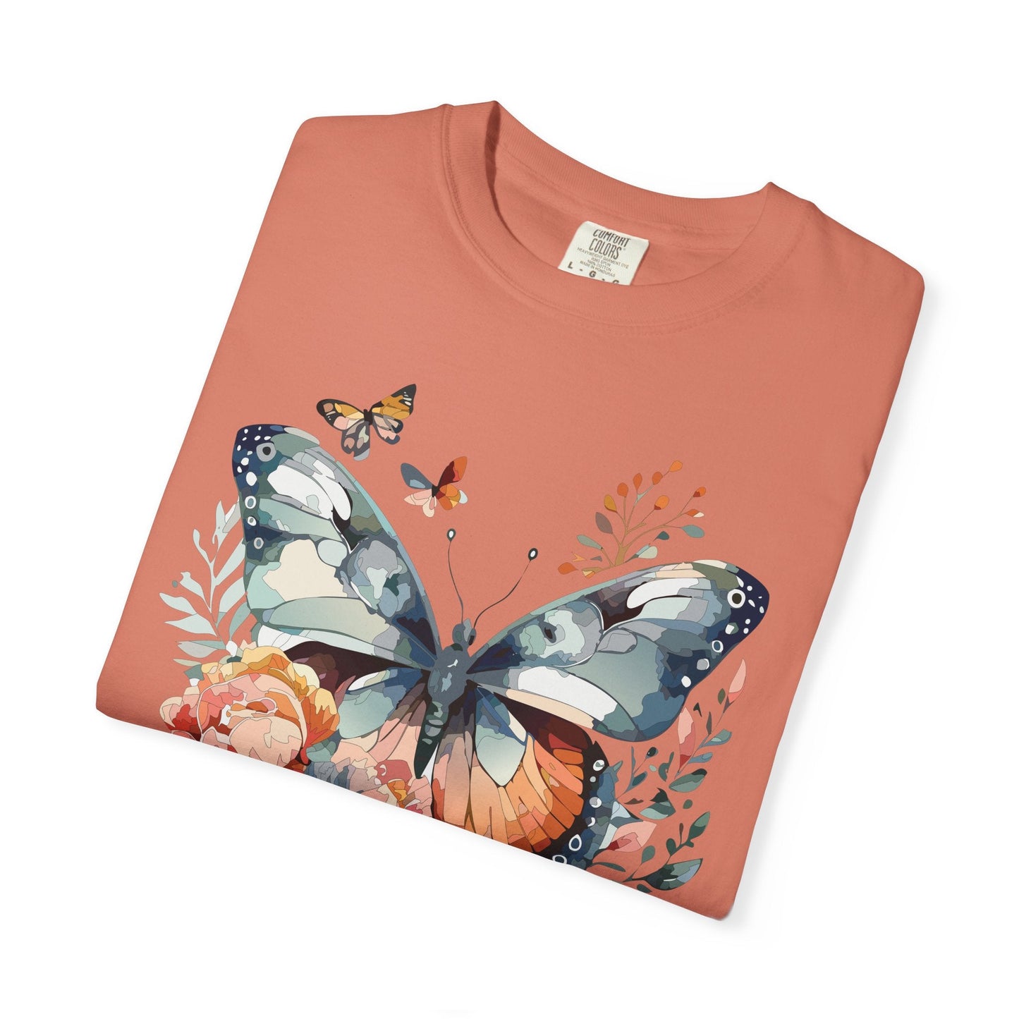 Butterfly Floral Print T-Shirt Botanical Design Unisex Heavy Cotton Tee b1
